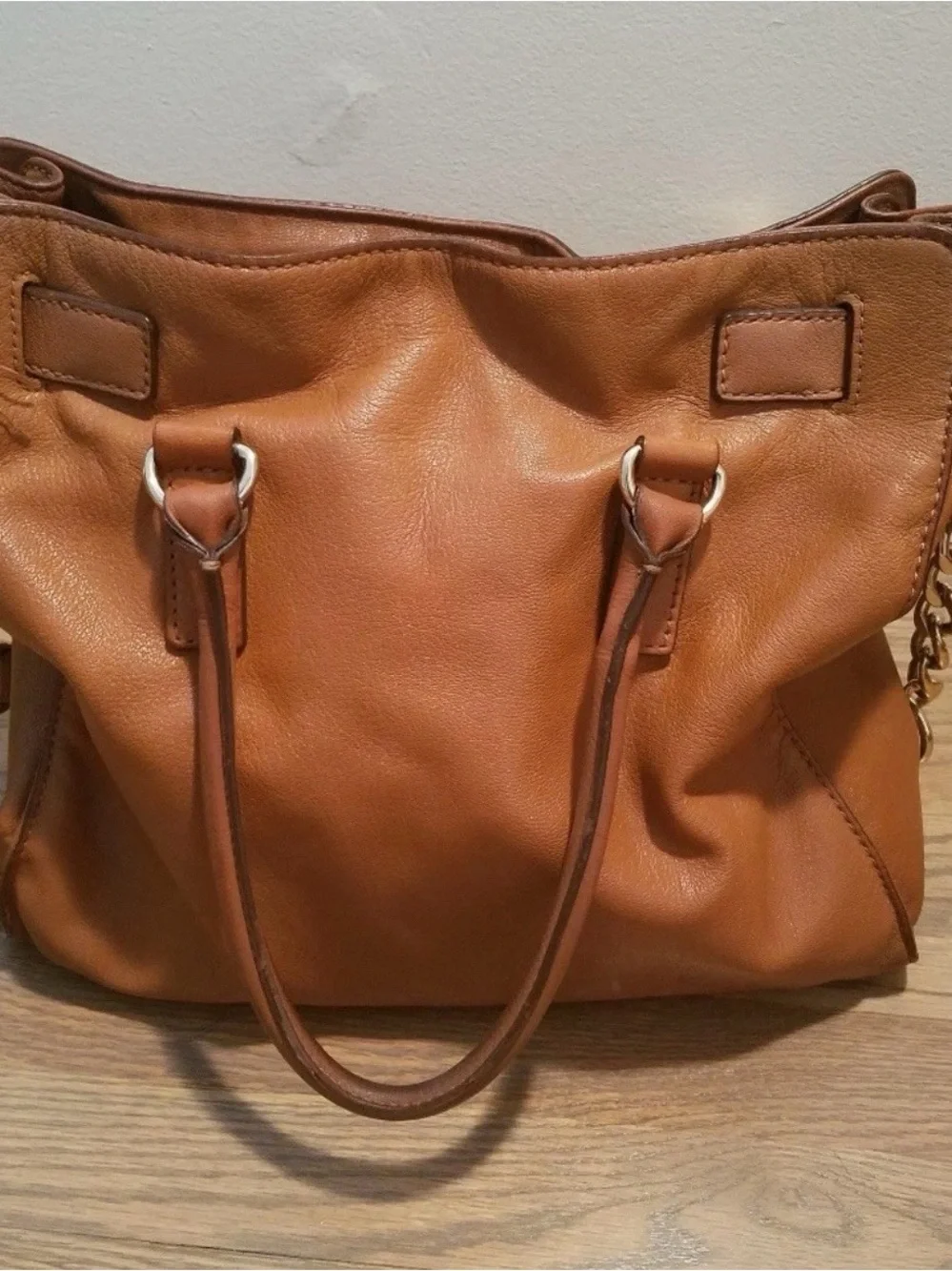 Michael Kors Hamilton Handbag Tote Shopper MK Saffiano Leather Large Brown Purse